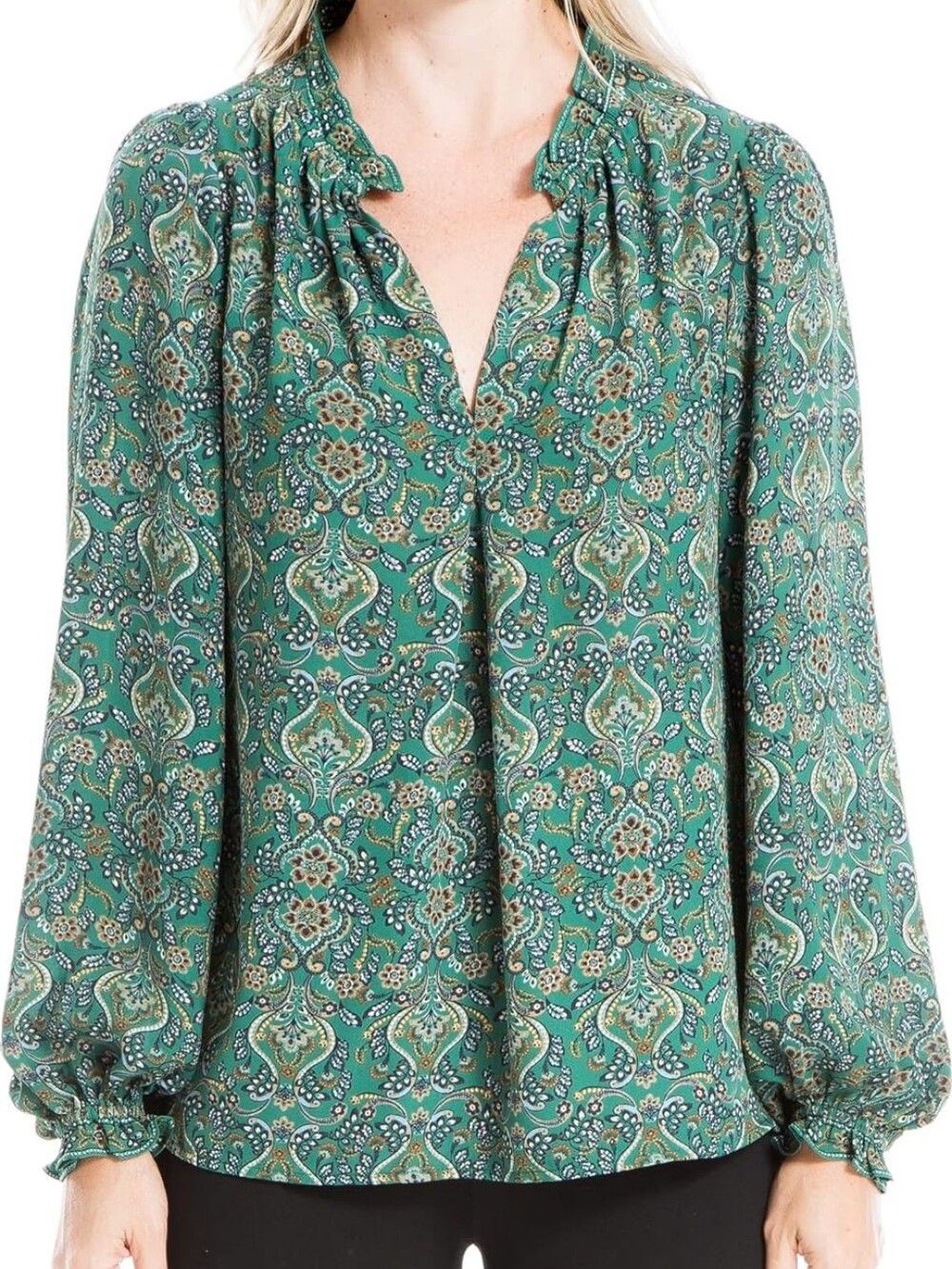 Max Studio Green Paisley Print Peasant Blouse